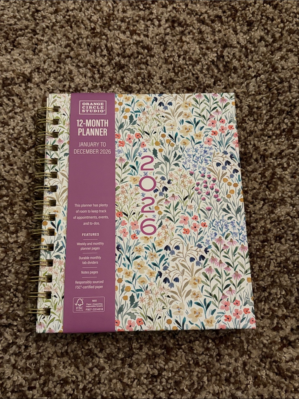 2026 Floral 12-Month Planner - White/Purple